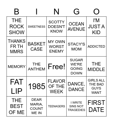 POP PUNK Bingo Card