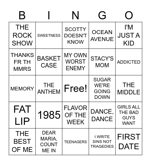 POP PUNK Bingo Card