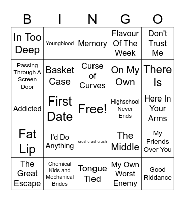 POP PUNK Bingo Card