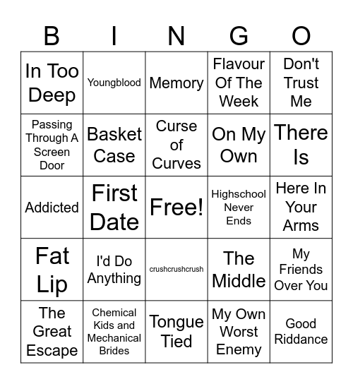 POP PUNK Bingo Card