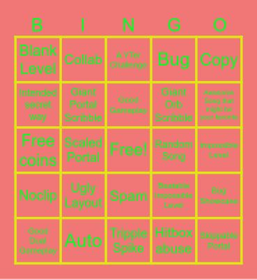 Recent Tab Bingo (Geometry Dash) Bingo Card