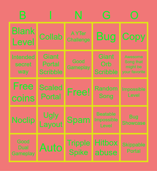 Recent Tab Bingo (Geometry Dash) Bingo Card