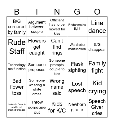 WEDDING BINGO Card