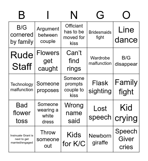 WEDDING BINGO Card