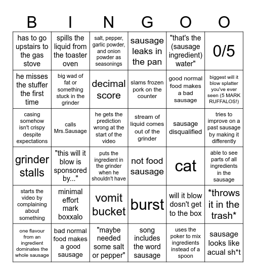 Sausage Bingo (all) Bingo Card