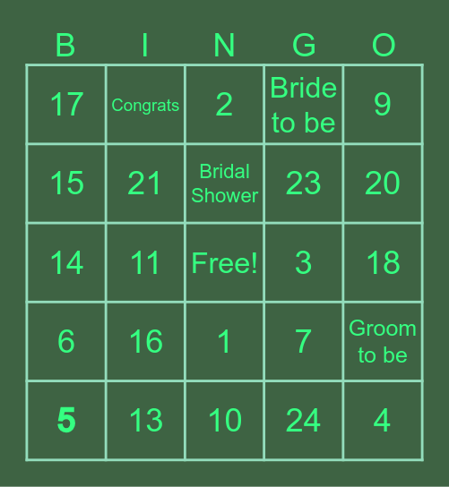 Angela's Bridal Shower Bingo Card