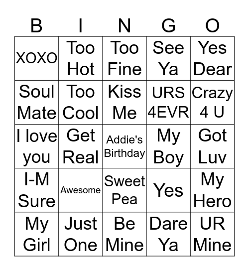 LOVE B-I-N-G-O Bingo Card
