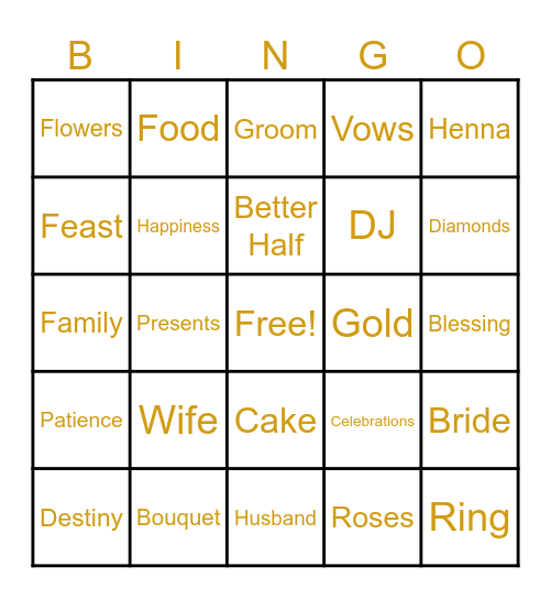 Shoukat Ali & Khadija's 50th Wedding Anniversary Bingo Card