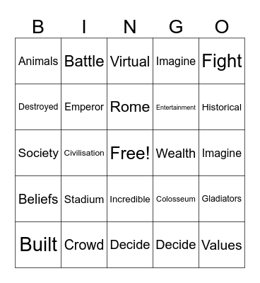 Roman Colosseum Bingo Card