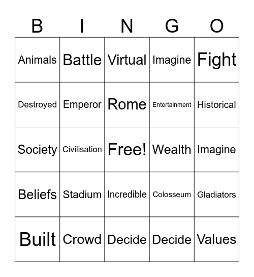 Roman Colosseum Bingo Card