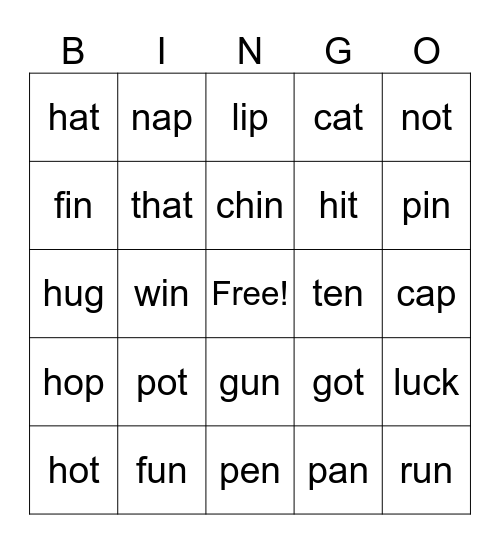 5 Short Vowels Bingo Card