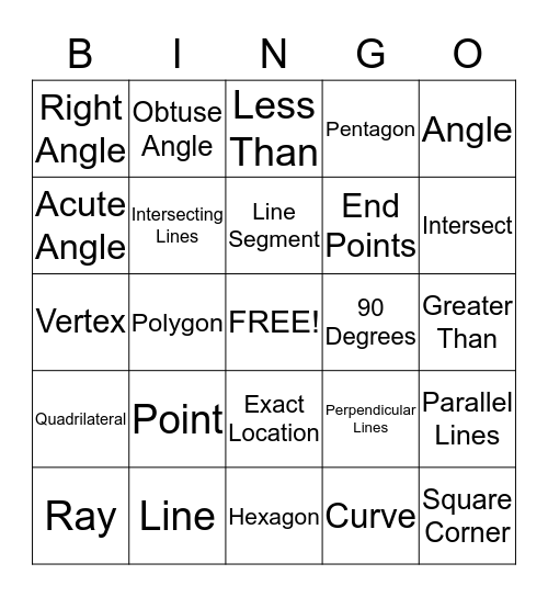 Geometric Terms  Bingo Card
