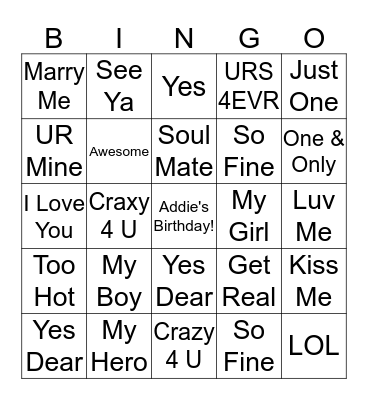 LOVE BINGO Card