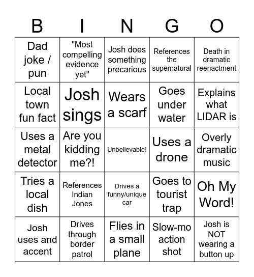 Expedition Unknown Bingo Card