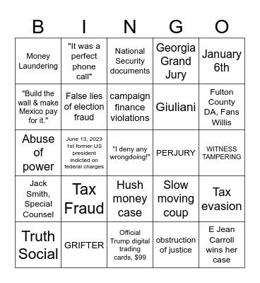 INDICTMENT BINGO Card