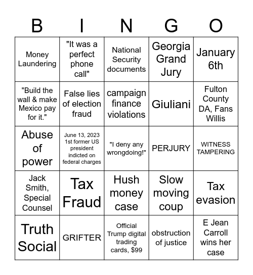 INDICTMENT BINGO Card