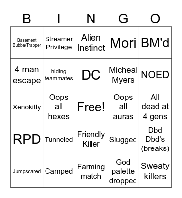 DBD Bingo Card