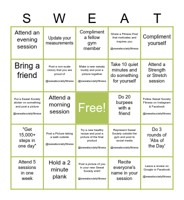 Summer SWEAT Bingo Card