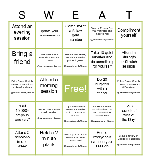 Summer SWEAT Bingo Card