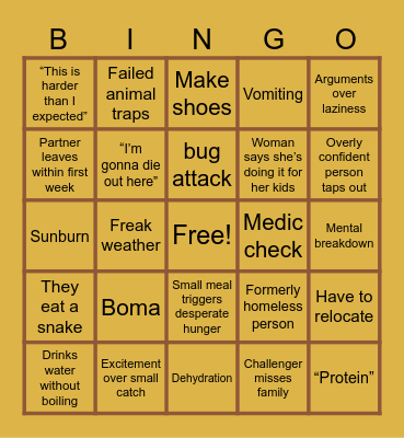 Naked and Afraid Bingo Card