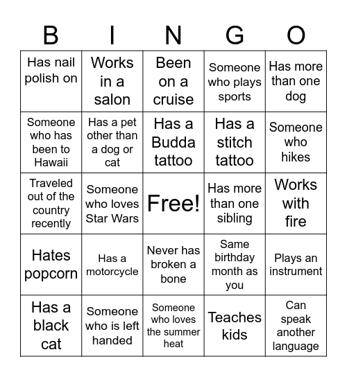 Mingle Bingo Card