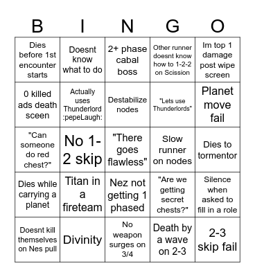 Root of Nightmares LFG Bingo Card