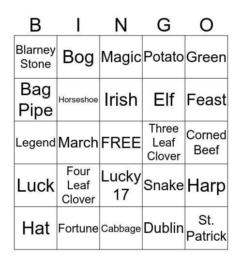 ST. PATRICK DAY  Bingo Card