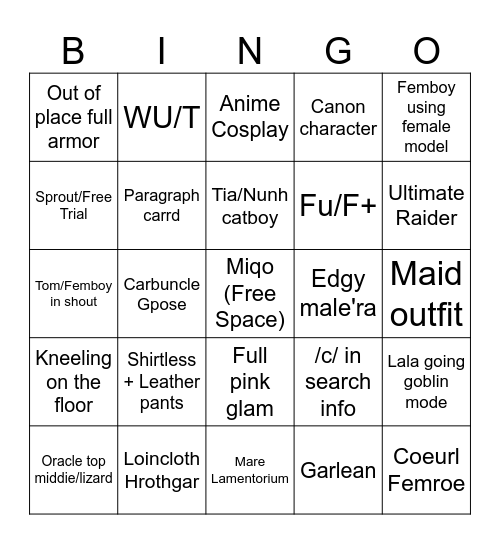 Balmung Quicksands Bingo Card