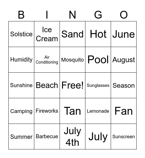 Summer Bingo Card