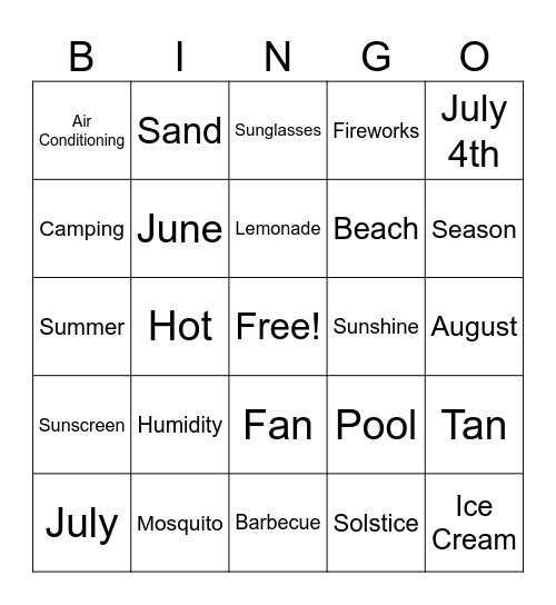 Summer Bingo Card