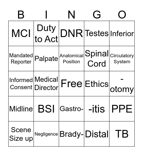 EMR Bingo Card