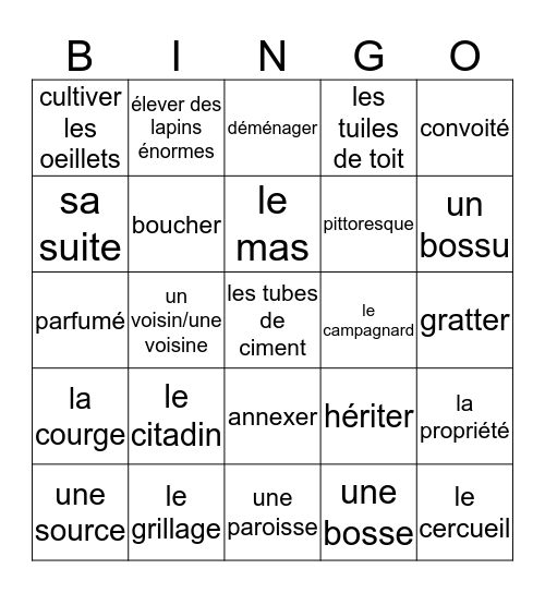 Fr 4 - Jean de Florette  1- 4  Bingo Card