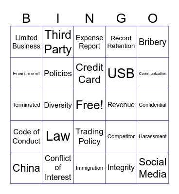 Emerson Ethics Training Bingo Card