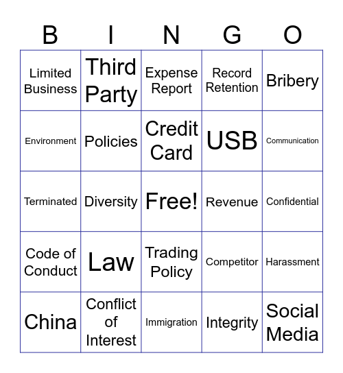 Emerson Ethics Training Bingo Card