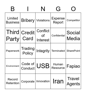 Emerson Ethics Bingo Card