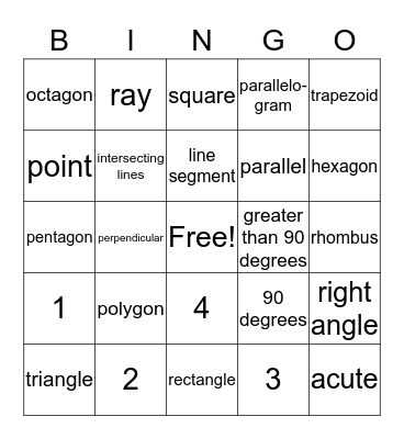 Geometry Bingo Card