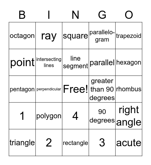 Geometry Bingo Card