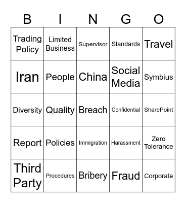 Emerson Ethics Training Bingo Card