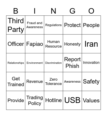 Emerson Ethics Training Bingo Card