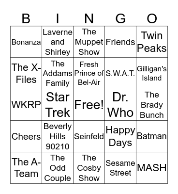 TV Theme Bingo Card