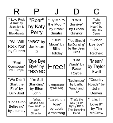 Musical Genre Bingo Card