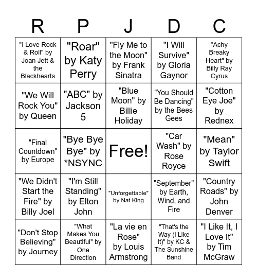 Musical Genre Bingo Card