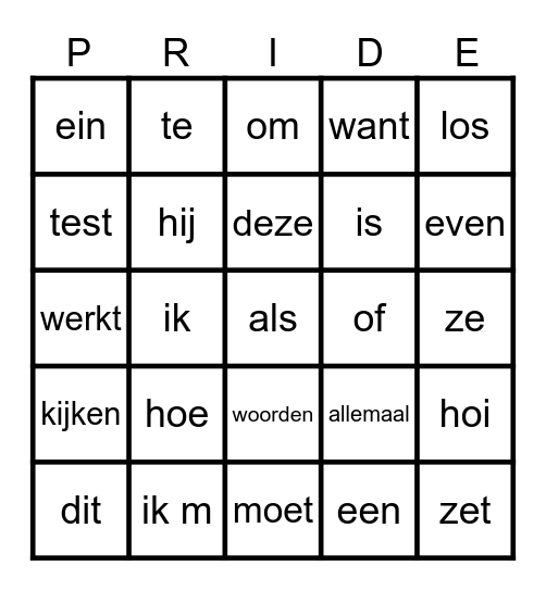 Presenter PRIDE Bingo Card