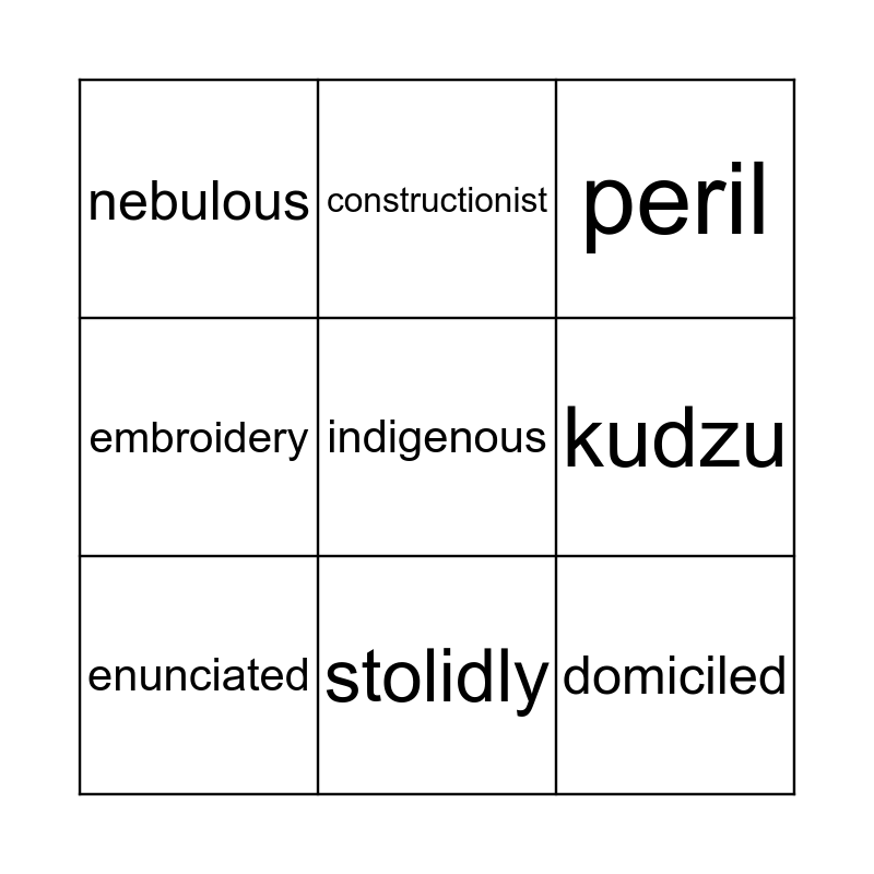 TKAM Vocab Bingo Card