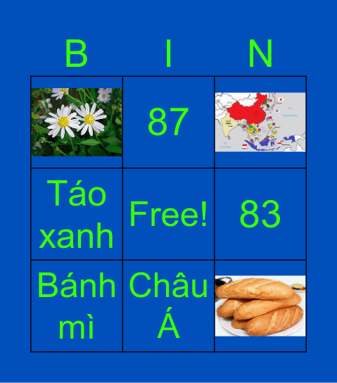 Thẻ Màu Xanh Bingo Card