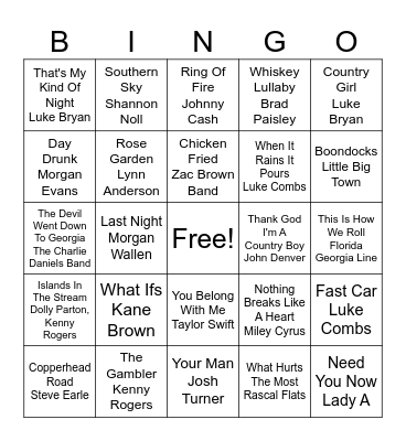 COUNTRY BUMPKIN Bingo Card