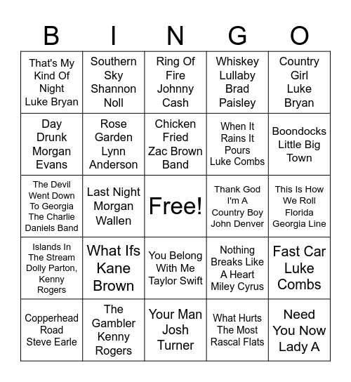 COUNTRY BUMPKIN Bingo Card