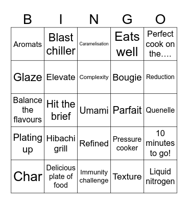 Master chef Australia Bingo Card