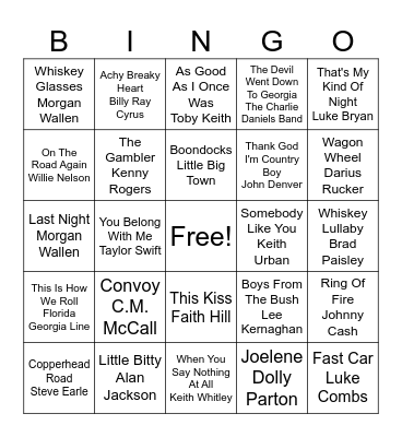 COUNTRY BUMPKIN Bingo Card