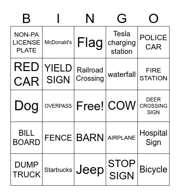 TRAVEL BUS BINGO Card